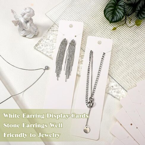 Glenmal 500 Pieces White Necklace Display Cards Earring Display Cards Jewelry Display Cards Hanging Tags Earring Card Holders for Handmade Earrings Bracelet Jewelries Packing, 8.27 x 2.17 Inches in Saudi Arabia