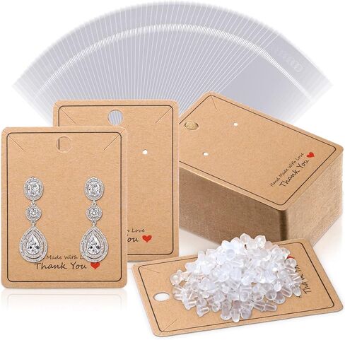 1200 Pcs Earring Card Set, Including 300 Pcs Earring Display Cards, 600 Pcs Earring Backs, 300 Pcs Self Sealing Jewelry Packaging Bags for Earrings Necklace Jewelry, 2.56 x 1.97 Inches in Saudi Arabia