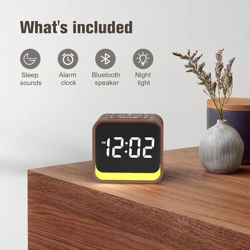 جهاز صوت ضوضاء بيضاء من ريتشر مع ساعة منبه رقمية لغرف النوم، مكبر صوت بلوتوث، شاشة LED قابلة للتعتيم، 24 صوتًا مهدئًا لأصوات طبيعة المطر والمحيط، آلة ضوضاء بنية للنوم in Kuwait