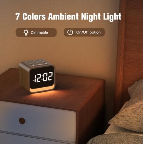 جهاز صوت ضوضاء بيضاء من ريتشر مع ساعة منبه رقمية لغرف النوم، مكبر صوت بلوتوث، شاشة LED قابلة للتعتيم، 24 صوتًا مهدئًا لأصوات طبيعة المطر والمحيط، آلة ضوضاء بنية للنوم in Kuwait