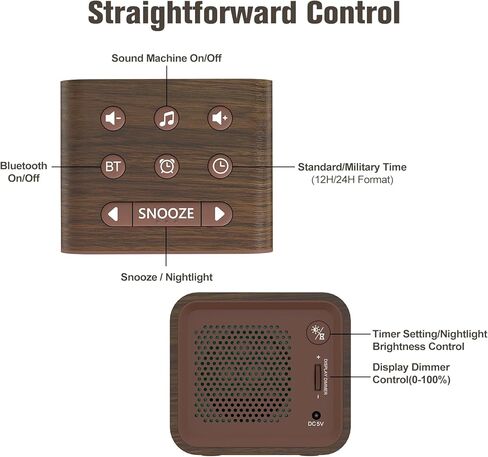 جهاز صوت ضوضاء بيضاء من ريتشر مع ساعة منبه رقمية لغرف النوم، مكبر صوت بلوتوث، شاشة LED قابلة للتعتيم، 24 صوتًا مهدئًا لأصوات طبيعة المطر والمحيط، آلة ضوضاء بنية للنوم in Kuwait
