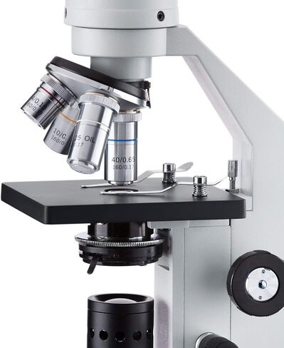 AmScope M500A-LED Cordless Monocular Compound Microscope, WF10x and WF16x Eyepieces, 40x-1600x Magnification, Anti-Mold Optics, LED Illumination, Brightfield, Abbe Condenser, Coarse and Fine Focus, Plain Stage, 110V or Battery in Saudi Arabia
