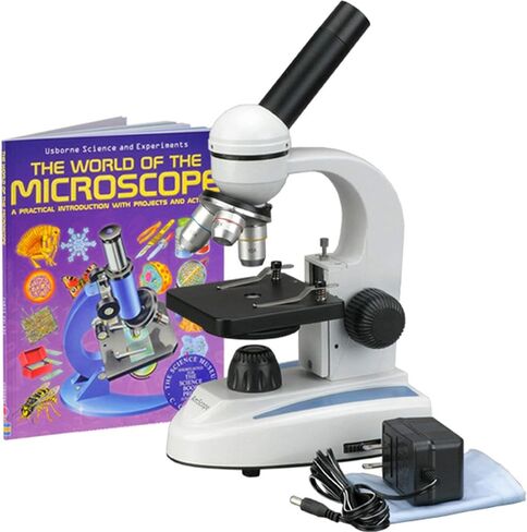 AmScope M149C-WM مجهر أحادي مركب، عدسات WF10x وWF25x، تكبير 40x-1000x، إضاءة LED، Brightfield، مكثف أحادي العدسة، مرحلة عادية، 110 فولت أو يعمل بالبطارية، إطار معدني عالي التحمل، يتضمن كتابًا in Saudi Arabia