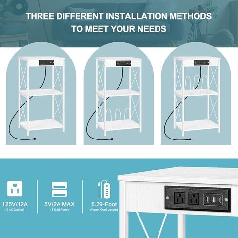 Record Player Stand White Vinyl Record Storage Shelf with Charging Station and 3 USB Ports Turntable Stand with 3 Quick-Release Divider Wooden Record Player Table for Up to 150 Albums, White in Kuwait