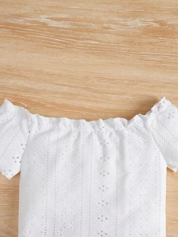 OYOANGLE Girl's 2 Pieces Outfits Eyelet Embroidered Short Sleeve Off Shoulder Tee Top and Set in Saudi Arabia
