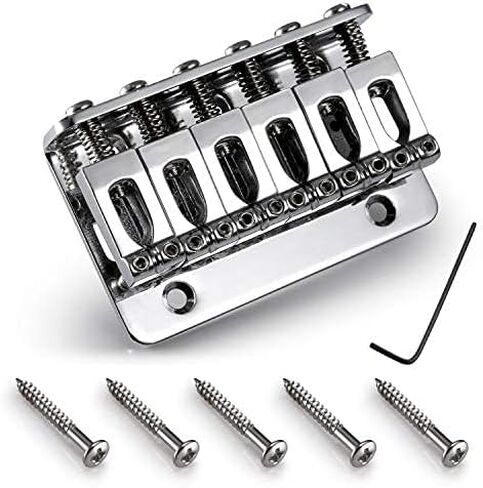 6 String 65MM Metal Fixed Hardtail Saddle Bridge Top Load Guitar Tailpiece Compatible for Fender Strat Tele Electric Guitar, Chrome in Saudi Arabia