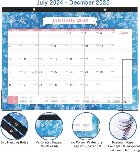 2024-2025 Desk Calendar - Large Desk Calendar 2024-2025, 22" x 17", Jul. 2024 - Dec. 2025, 18 Months Planning, Large Ruled Blocks, Tear Off Design, 2 Corner Protectors & 2 Hanging Hooks in Saudi Arabia