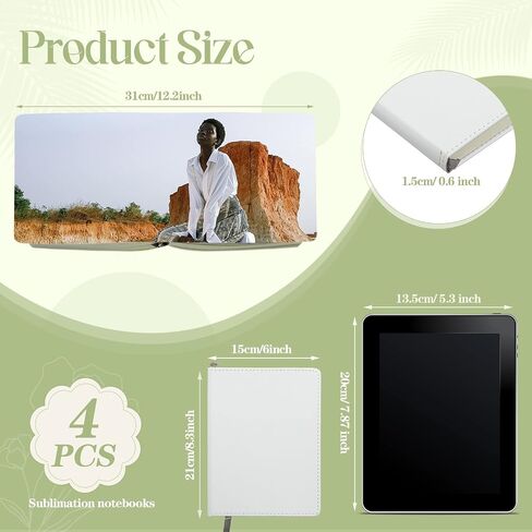 Zonon 4 Pcs Sublimation Journal Blank Notebooks A6 A5 A4 190 Pages Thick Faux Leather Notebooks Sublimation Notebooks Leather Sublimation Journal for School Office Supplies (8.3 x 6 Inch, A5) in Saudi Arabia