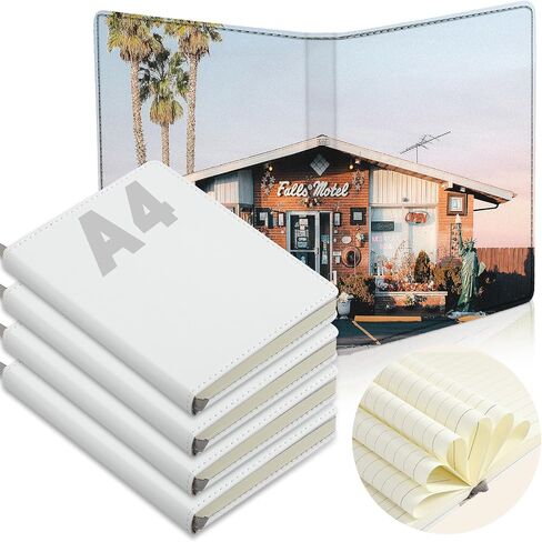 Zonon 4 Pcs Sublimation Journal Blank Notebooks A6 A5 A4 190 Pages Thick Faux Leather Notebooks Sublimation Notebooks Leather Sublimation Journal for School Office Supplies (8.3 x 6 Inch, A5) in Saudi Arabia
