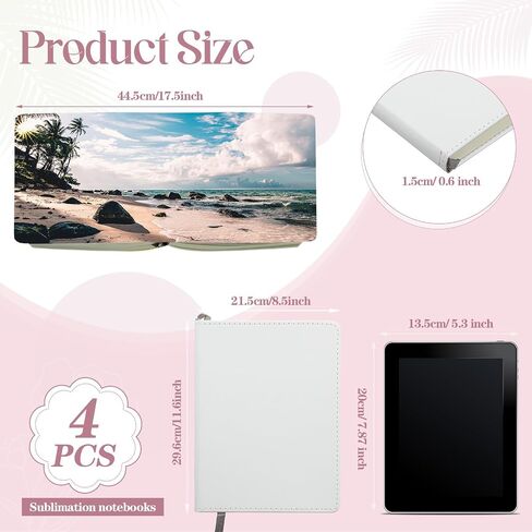 Zonon 4 Pcs Sublimation Journal Blank Notebooks A6 A5 A4 190 Pages Thick Faux Leather Notebooks Sublimation Notebooks Leather Sublimation Journal for School Office Supplies (8.3 x 6 Inch, A5) in Saudi Arabia
