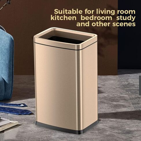 keling 25L/6 Gallon Stainless Steel Square Trash Can, Large Kitchen Trash Can, Office Commercial Trash Can Champagne Gold, 25Lgold, 11.8in Long 8.6in wide 19.6in tall in Saudi Arabia