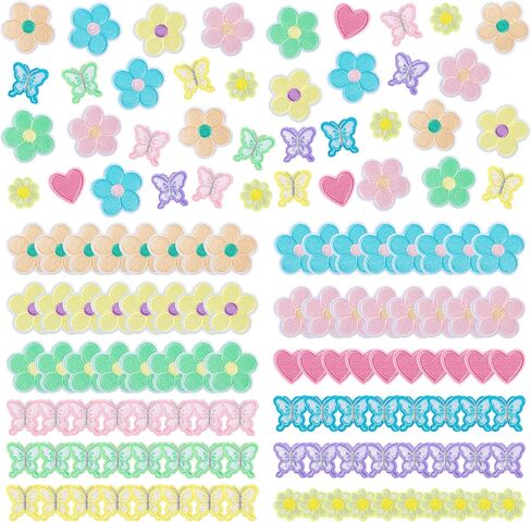 NICEVINYL Flower Embroidered Iron on Patches: Butterfly Pastel Applique Patches 100PCS in Saudi Arabia