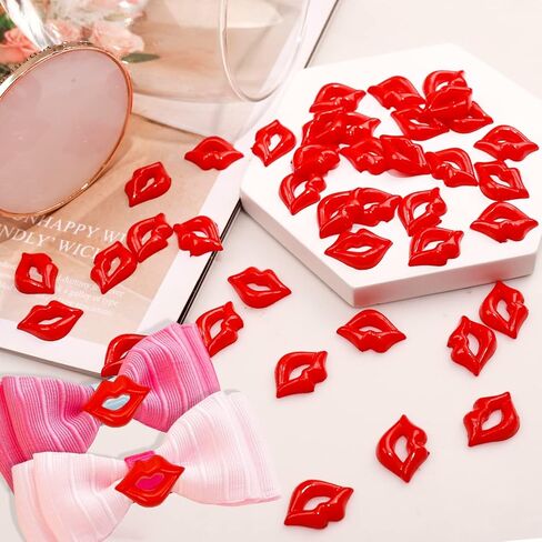 BENOSPACE 100Pcs Resin Red Lip Beads Flat Back Sexy Lip Accessories Kiss Charms Pendant Crafts for Jewelry Making DIY Scrapbooking Embellishment Phone Case Nail Art Hairpin Ornaments Decors Hair Clip in Kuwait