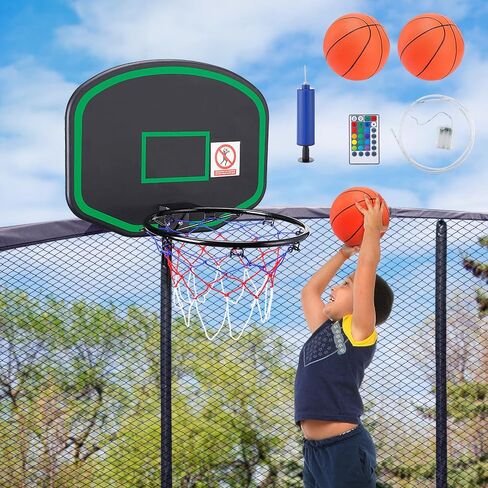Trampoline Basketball Hoop with String Light, Attachment for Straight Pole Trampolines, Easy to Install & Sturdy Trampoline Accessories, Ideal Gift for Boys and Girls in Kuwait