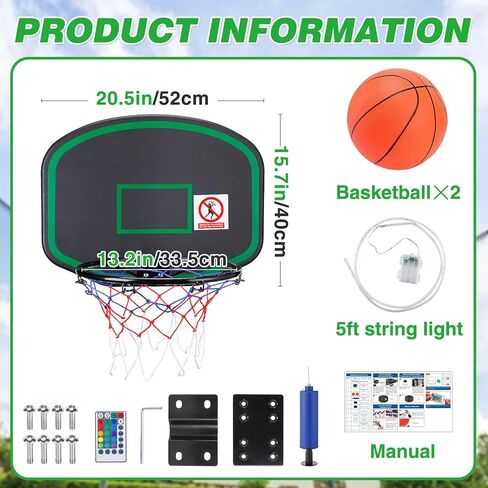 Trampoline Basketball Hoop with String Light, Attachment for Straight Pole Trampolines, Easy to Install & Sturdy Trampoline Accessories, Ideal Gift for Boys and Girls in Kuwait