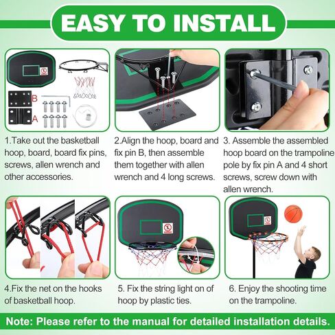 Trampoline Basketball Hoop with String Light, Attachment for Straight Pole Trampolines, Easy to Install & Sturdy Trampoline Accessories, Ideal Gift for Boys and Girls in Kuwait