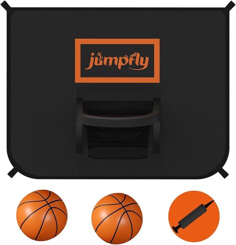 Jumpfly Trampoline Basketball Hoop - Trampoline Basketball Hoop Attachment with Enclosure, 2 Mini Basketballs & 1 Pump - Soft Materials & Breakaway Rim for Safe Dunking in Saudi Arabia