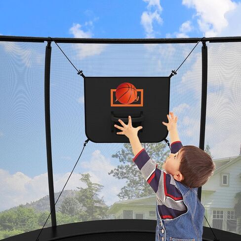 Jumpfly Trampoline Basketball Hoop - Trampoline Basketball Hoop Attachment with Enclosure, 2 Mini Basketballs & 1 Pump - Soft Materials & Breakaway Rim for Safe Dunking in Saudi Arabia