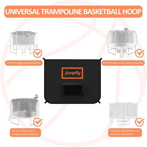 Jumpfly Trampoline Basketball Hoop - Trampoline Basketball Hoop Attachment with Enclosure, 2 Mini Basketballs & 1 Pump - Soft Materials & Breakaway Rim for Safe Dunking in Saudi Arabia