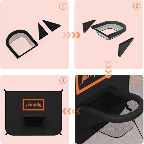 Jumpfly Trampoline Basketball Hoop - Trampoline Basketball Hoop Attachment with Enclosure, 2 Mini Basketballs & 1 Pump - Soft Materials & Breakaway Rim for Safe Dunking in Saudi Arabia