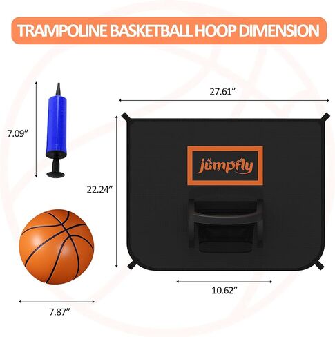 Jumpfly Trampoline Basketball Hoop - Trampoline Basketball Hoop Attachment with Enclosure, 2 Mini Basketballs & 1 Pump - Soft Materials & Breakaway Rim for Safe Dunking in Saudi Arabia