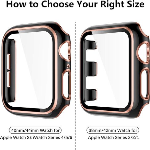 غطاء صلب GEAK متوافق مع حافظة ساعة Apple مقاس 40 مم مع واقي شاشة، غطاء صلب من البولي كربونات بتغطية كاملة مع واقي شاشة بحافة ذهبية وردية للنساء والرجال iWatch 40 مم سلسلة 6/5/4/SE أسود/ذهبي وردي in Kuwait