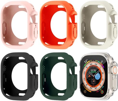 حافظة SIXFU مكونة من 6 قطع مصممة لساعة Apple Watch Ultra 49 مم، ملحقات حافظة ناعمة ممتصة للصدمات غطاء كامل بما في ذلك زر iWatch Ultra (أسود، شفاف، برتقالي، وردي، أخضر، أبيض) in Kuwait