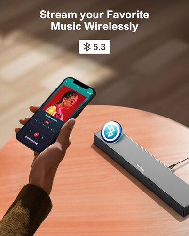 أشرطة صوت ULTIMEA 2.1 قناة للتلفزيون، شريط صوت مسرح منزلي مدمج مع بلوتوث 5.3، شريط صوت مع مضخم صوت سلكي، تعزيز الجهير، يتضمن جهاز تحكم عن بعد in Kuwait