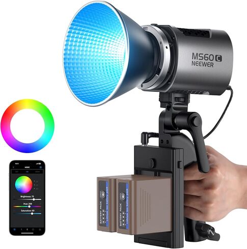NEEWER MS60C 65W COB RGBWW LED Video Light with 2.4G/APP Control, 2X 7800mAh NP-F970 Battery PD Fast Charging, 2700K-6500K, 8300lux/1m, CRI97+/TLCI98+, 17 Scenes, Bowens Mount in Saudi Arabia