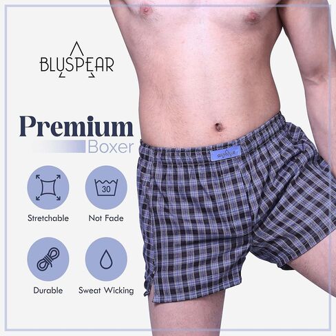 BLUSPEAR 3 Pack Woven Boxers for Men, Cotton-rich Soft Men’s Tag-free Assorted Boxers Shorts with Fly in Saudi Arabia