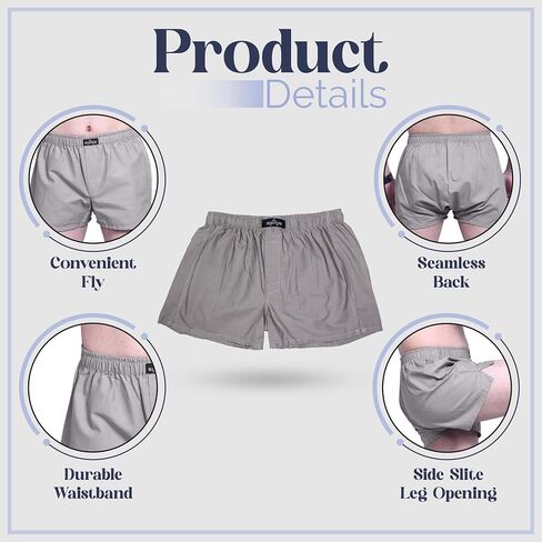 BLUSPEAR 3 Pack Woven Boxers for Men, Cotton-rich Soft Men’s Tag-free Assorted Boxers Shorts with Fly in Saudi Arabia