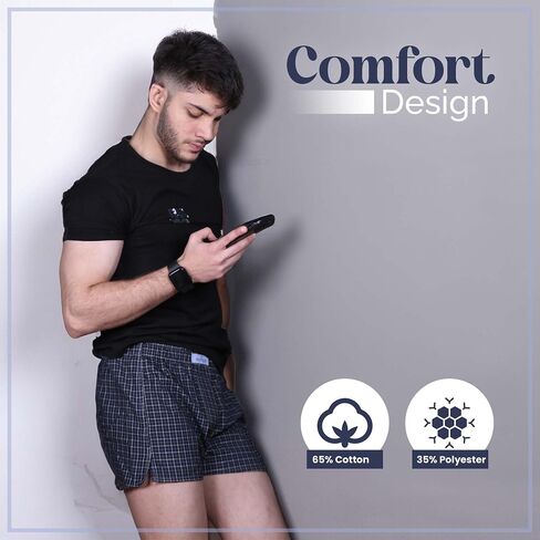 BLUSPEAR 3 Pack Woven Boxers for Men, Cotton-rich Soft Men’s Tag-free Assorted Boxers Shorts with Fly in Saudi Arabia