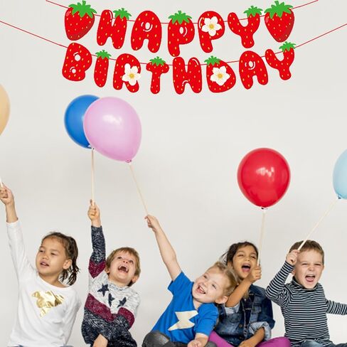 لافتة عيد ميلاد سعيد بالفراولة من ميتينجو، زينة لحفلات أعياد الميلاد بطابع الفراولة، زينة لحفلات الفتيات الحلوة بالتوت in Kuwait