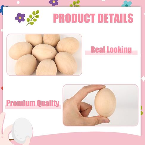 8 قطع من البيض الخشبي المزيف من BigOtters، لعبة البيض الصناعي بيضة عيد الفصح الخشبية للحرف اليدوية، بيض الدجاج المزيف، بيض التعشيش، ديكور المنزل لعيد الفصح in Kuwait