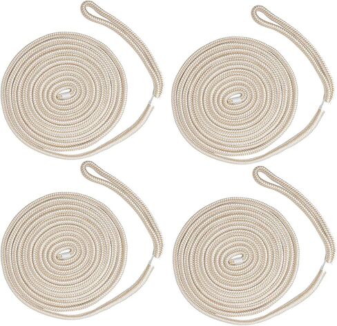NovelBee 4 Pack of 3/8“x15’ Double Braid Nylon Dockline,Mooring Rope Dock Line,Working Load Limit 660 lbs,Breaking Strength 3,300 lbs (White/Gold) in Saudi Arabia