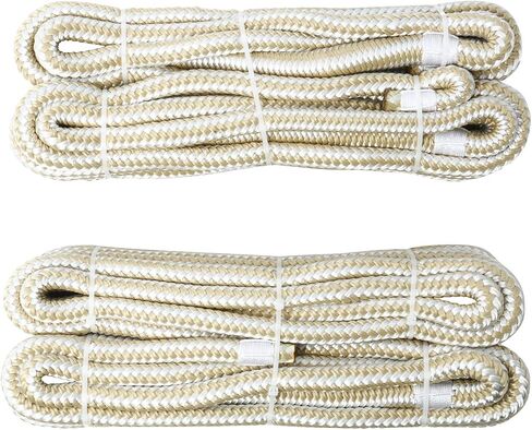 NovelBee 4 Pack of 3/8“x15’ Double Braid Nylon Dockline,Mooring Rope Dock Line,Working Load Limit 660 lbs,Breaking Strength 3,300 lbs (White/Gold) in Saudi Arabia