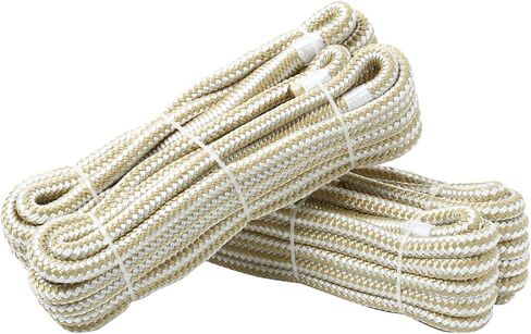 NovelBee 4 Pack of 3/8“x15’ Double Braid Nylon Dockline,Mooring Rope Dock Line,Working Load Limit 660 lbs,Breaking Strength 3,300 lbs (White/Gold) in Saudi Arabia