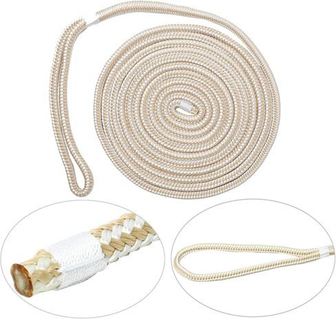 NovelBee 4 Pack of 3/8“x15’ Double Braid Nylon Dockline,Mooring Rope Dock Line,Working Load Limit 660 lbs,Breaking Strength 3,300 lbs (White/Gold) in Saudi Arabia