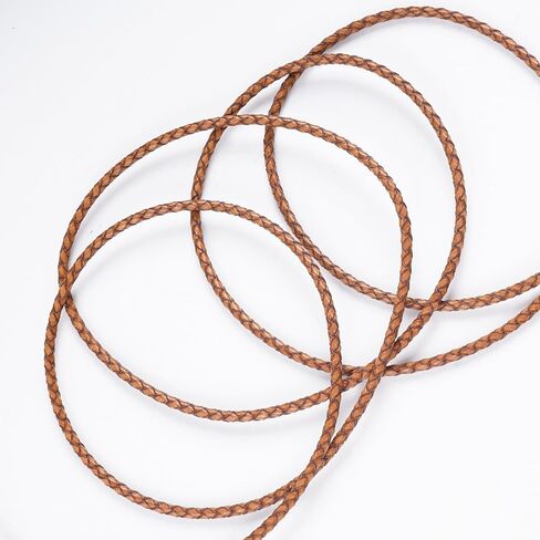 Lystaii 5.5 ياردة سلك جلد طبيعي 4 مم دائري مضفر سلك جلد بولو شريط جلد بني تجديل حزام جلدي عتيق بطول 5 متر لقلادة السوار الديكور DIY (بني) in Kuwait