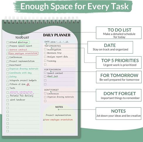 KONVINIT To Do List Notepad، 52 ورقة لقائمة المهام للعمل - 6.5 بوصة × 9.8 بوصة - مخطط يومي غير مؤرخ من موراندي مناسب للمنزل والعمل والمدرسة واللوازم المكتبية in Kuwait