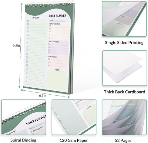 KONVINIT To Do List Notepad، 52 ورقة لقائمة المهام للعمل - 6.5 بوصة × 9.8 بوصة - مخطط يومي غير مؤرخ من موراندي مناسب للمنزل والعمل والمدرسة واللوازم المكتبية in Kuwait