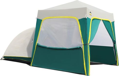 خيمة CROWN SHADES Camp Dome النموذجية مع مظلة فورية بقفل مركزي حاصلة على براءة اختراع مقاس 6.5 × 6.5 بوصة، مع 4 أكياس وزن و4 حبال و8 أوتاد، باللون الأخضر والرمادي in Kuwait