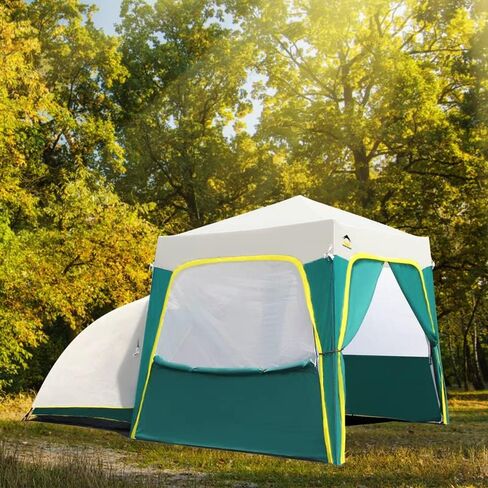 خيمة CROWN SHADES Camp Dome النموذجية مع مظلة فورية بقفل مركزي حاصلة على براءة اختراع مقاس 6.5 × 6.5 بوصة، مع 4 أكياس وزن و4 حبال و8 أوتاد، باللون الأخضر والرمادي in Kuwait