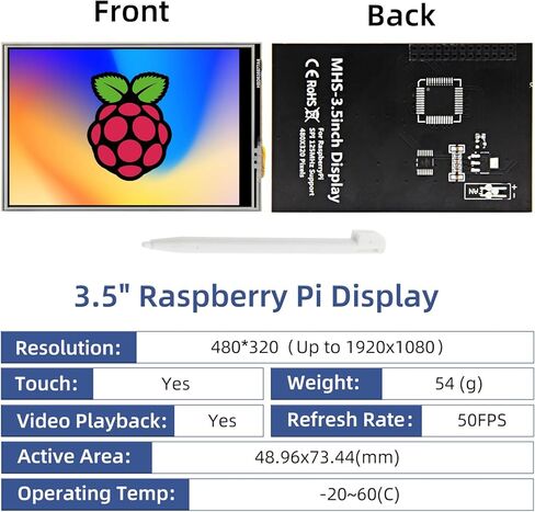 شاشة لمس iPistBit مقاس 3.5 بوصة، شاشة LCD TFT SPI مقاس 480 × 320 بوصة متوافقة مع Raspberry Pi 5/4/3/2/Zero/B/B+ in Kuwait