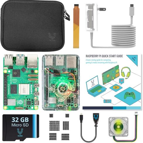 Vilros Raspberry Pi 5 (4GB RAM) Basic Starter Kit with LED Lit Fan Case -Includes Raspberry Pi 5 Board -Case -Power Supply-Preloaded Micro SD Card -Heatsinks-Micro HDMI Adapter & More in Saudi Arabia