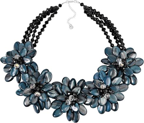 AeraVida Adjustable Elegant Black Mother of Pearl and Crystals Floral Bib Collar Necklace | Chunky Vintage Jewelry | 18 inch in Saudi Arabia