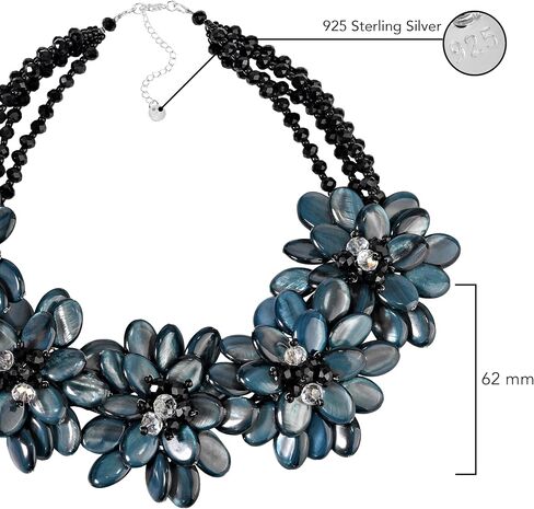 AeraVida Adjustable Elegant Black Mother of Pearl and Crystals Floral Bib Collar Necklace | Chunky Vintage Jewelry | 18 inch in Saudi Arabia