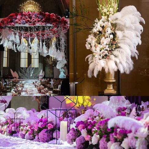 Happy Feather Natural Ostrich Feathers Centerpiece 14-16 inch for Wedding Home Party Decoration, DIY Craft-White- Pack of 10 in Saudi Arabia