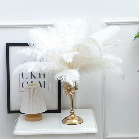 Happy Feather Natural Ostrich Feathers Centerpiece 14-16 inch for Wedding Home Party Decoration, DIY Craft-White- Pack of 10 in Saudi Arabia