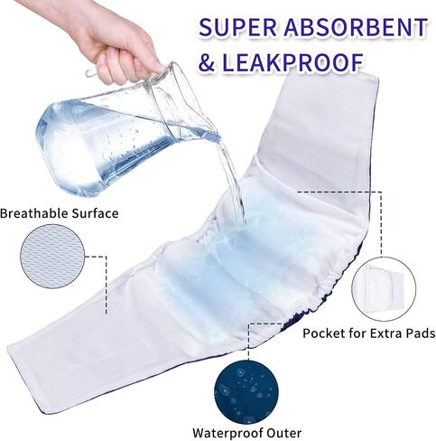 Washable Belly Band for Male Dogs,Pack of 3 High Absorbing Male Dog Diapers & Adjustable Strap Reusable Male Puppy Wraps for Small Dogs U-DM04S in Saudi Arabia